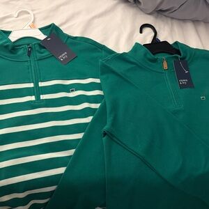 Crown & Ivy kids boys Green Striped and Solid Quarter-Zip Pullovers long sleeve
